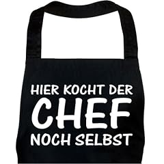 Sch�rze HIER KOCHT DER CHEF NOCH SELBST schwarz, Kochsch�rze, Latzsch�rze, Grillsch�rze, K�chensch�rze
