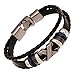 MORE FUN Punk Style Alloy Button Leather Two Black Handmade Braided Rope Bracelet (X Character)