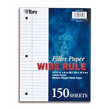 TOPS Filler Paper, Wide Rule, 10.5 x 8 Inches, 16 Pound, 150 Sheets, White, (62325)