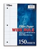 TOPS Filler Paper, Wide Rule, 10.5 x 8 Inches, 16 Pound, 150 Sheets, White, (62325)