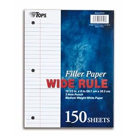 TOPS Filler Paper, Wide Rule, 10.5 x 8 Inches, 16 Pound, 150 Sheets, White, (62325)