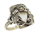 Victorian Style Unisex Sterling Silver Shielded Dragon Whimsy Ring