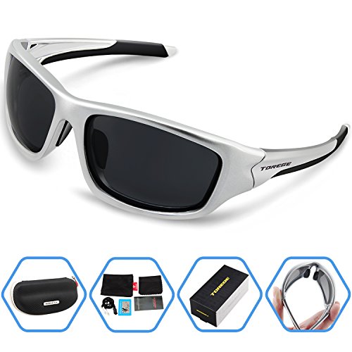 Torege Polarized Sports Sunglasses For Cycling Running Fishing Golf TR90 Unbreakable Frame TR011 (Titanium silver)