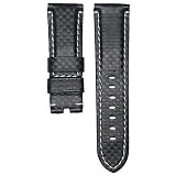 24mm Custom Made Black Carbon Fiber & Genuine Nubuck Leather Tang Buckle Watch Band Strap fits Panerai PAM 44mm Case