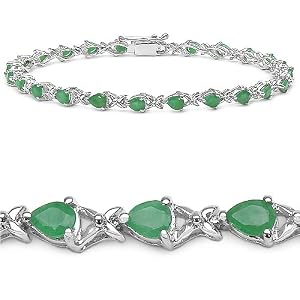 Buy 4.35 Carat Genuine Emerald Pears Eternity Silver Bracelet by JewelzDirect