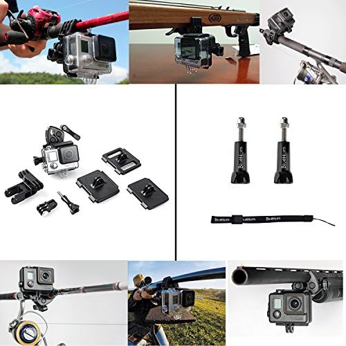 BlueHorn Universal Gun / Fishing Rod / Bow Fixing Clip Mount Set Sportsman Mount for Gopro Hero 3+ / 4 + 2 Backup long thumb Screw bolts
