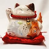 5 inch Money Cat Holding Fish