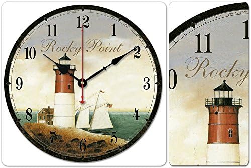 iCasso 12" 30cm Vintage Lighthouse Tower in the Sea Navigation Maritime Pilots Ivory Color Wood Wall Clock Wooden Wall Art Decor