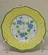Yellow and Green Polka Dots and Violets Porcelain Plate with Stand