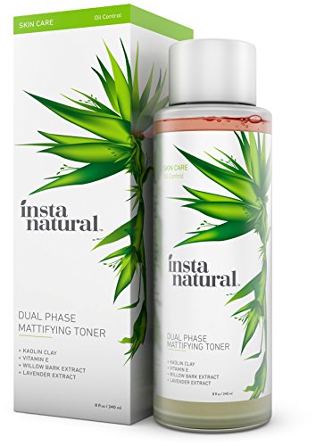 InstaNatural Mattifying Facial Toner - Dual Phase for Facial Oil Control & Matte Skin - Anti Shine Daily Primer with Pure & Natural Mineral Extracts - Alcohol Free Pore Reducer for All Day Beauty Care