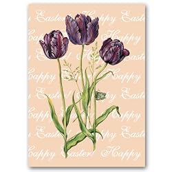 Happy Easter with purple tulips - 5" x 7" Vellum Overlay Easter Greeting Card