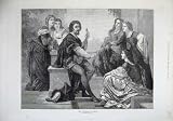 1872 TROUBADOUR MEN WOMEN MUSIC ROMANCE ANTIQUE PRINT