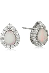 Sterling Silver Created Opal and Cubic Zirconia Teardrop Earrings