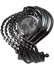BestOfferBuy Women Elegant Wave Bangle Cuff Bracelet Wrist Watch Black