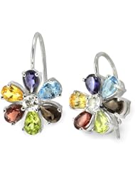 CleverEve Luxury Series Playful MultiColor Daisy French Wire Sterling Silver Earrings w/ 5mm Genuine Iolite, Topaz, Aquamarine, Peridot, Citrine & Garnet