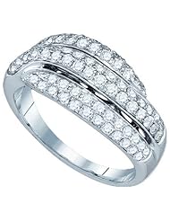 14k White Gold Round Natural Diamond Pave-set Womens Ladies Unique Cocktail Fashion Band Ring - 1.00 Ct.t.w.