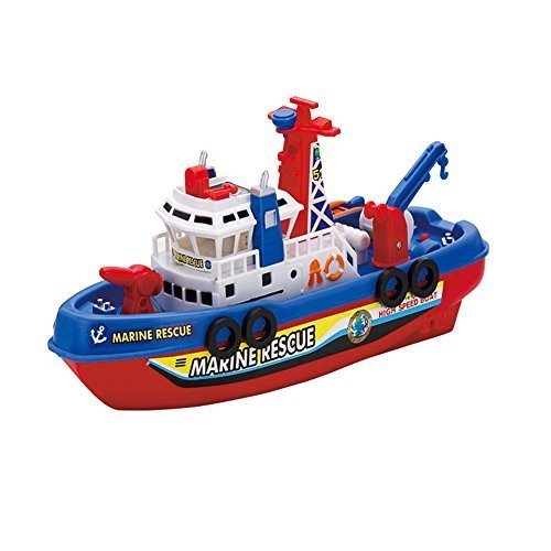 Electric with sounds and lights Toys City Rescue Harbour Boat w/ Squirting Water Jet and Control Rudder + Fun Bath Tub Pool Toy Boats for kids