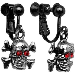 Red Eye Skull Clip On Earrings