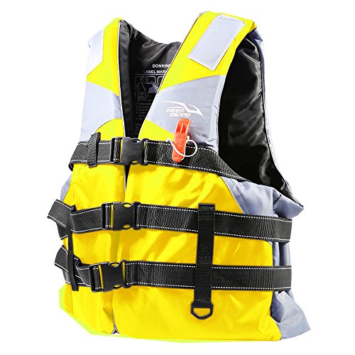 Life Jacket/Life Vest/Personal Floatation Device with Whistle/Inflectors,Freehawk Unisex Men/Women Inflatable Adjustable Comfort All Purpose Life Boating Vest Water Sports Ski Vest Buoyancy (Yellow)