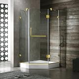 Vigo Industries VG6062PBCL40W Frameless NeoAngle Glass Bathroom Shower Enclosure, Brass/Antique Brass