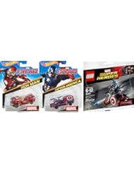 Toy: Lego Captain America & Civil War Iron-Man Hot Wheels Car Set 2 Cars + Lego Super Heroes: Civil War Captain America Motorcycle Mini Figure Marvel 30447 - Hot Wheels