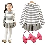 （コンフォルトクローゼット）CONFORT CLOSET【女の子 長袖 トップス ボーダー チュニック 】全２色 リボンゴムつき 裾 フリル が かわいい 楽ちん 通園 通学 服 シンプル ワンピース
