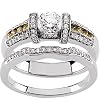 14K White Gold Natural Yellow and White Diamond Wedding Set - 0.97 Ct.