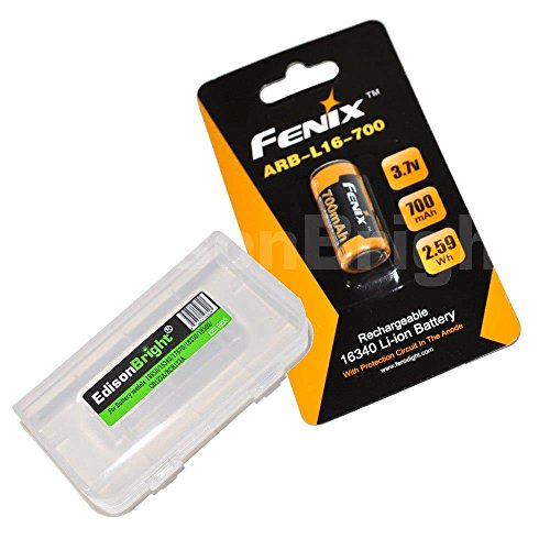 Fenix ARB-L16 rechargeable li-ion 700mAh 16340 battery with EdisonBright Battery carry case Fenix ARB-L16 rechargeable li-ion 700mAh 16340 battery with EdisonBright Battery carry case