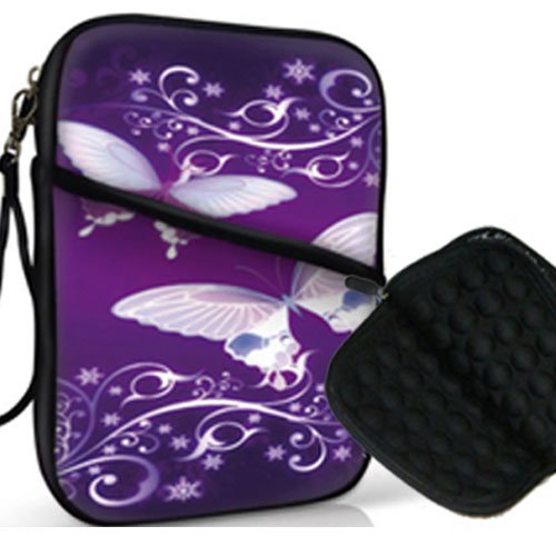 purple butterfly -Purple Butterfly Design Neoprene Padded Bubble Sleeve Case Cover with Accessory Pocket Removable Carrying Handle Fits Amazon Kindle Fire / Amazon Kindle Touch / Amazon Kindle 3 and Similar Size E-books