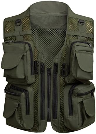 Men's 17 Pockets Mesh Water Resistant Fishing Photography Vest Army Green US S