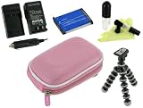rooCASE 5n1 Nylon Hard Shell (Pink) Case with Memory Foam / EN-EL10 650mAh Li-Ion Battery / AC DC Charger / Tripod / LCD Cleaning Kit for Nikon Coolpix S570 Digital Camera Blue