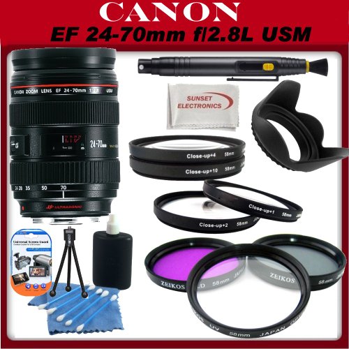 Canon EF 24-70mm f/2.8L USM Standard Zoom Lens for Canon SLR Cameras With SSE Lens Care Kit: Includes - 3 Piece Professional Filter Kit (UV,CPL,FLD) - 4 Piece Macro Close-Up Set (+1,+2,+4,+10) - Tulip Lens Hood - Lens Cleaning Pen - Lens Maintenance Kit - SSE Microfiber Cleaning Cloth and more...