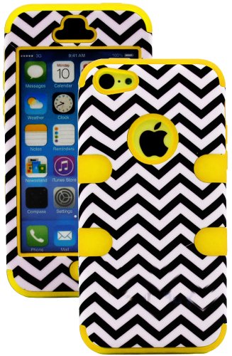 myLife Yellow + Black Chevron 3 Layer (Hybrid Flex Gel) Grip Case for New Apple iPhone 5C Touch Phone (External 2 Piece Full Body Defender Armor Rubberized Shell + Internal Gel Fit Silicone Flex Protector)