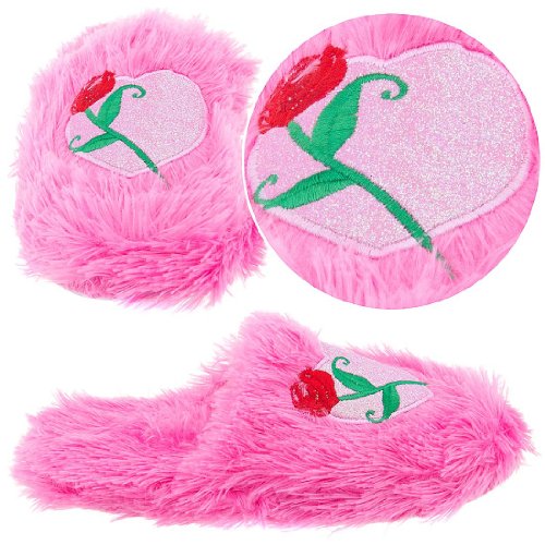 Pink Fuzzy Heart Slippers for Women