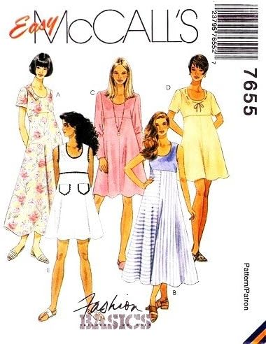 McCALL'S Sewing Pattern 7655 MISSES DRESS (2 LENGTHS) Size 10, 12, 14 ~ EASY Sewing Pattern