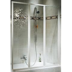 Schulte D1300 04 50 Badewannenfaltwand 3-teilig, H 140 x B127 cm, Echtglas Klar hell, alpinwei�