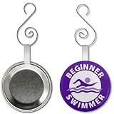 Purple BEGINNER SWIMMER Pool Safety Alert 2.25 inch Button Style Hanging Ornament