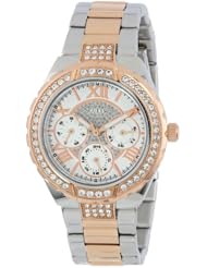 GUESS Womens U0111L4 Sparkling Hi-Energy Mid-Size Multi-Function Silver & Rose-Gold-Tone Watch