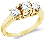 Solid 14k Yellow OR White Gold 3 Three Stone Round Cut Brilliant Diamond Engagement or Anniversary Ring Band (1.0 cttw)