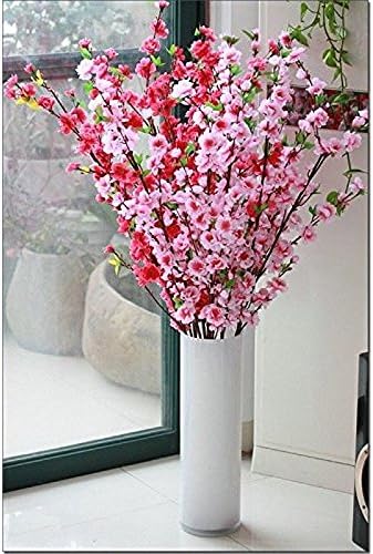 Lingstrar 49.22` Artificial Cherry Plum Spring Peach Blossom Spray Branch Silk Flower Tree Red2pcs