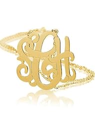 2" XL Monogram Necklace 18k Gold Plated Personalized Initial Name Necklace