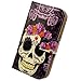 Bfun Packing Purple Flower Floral Skull Wallet Card Slot Stand Leather Cover Case for Samsung Galaxy S4 Gs4 I9500