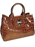 Belli Echt Leder Handtasche Henkeltasche cognac braun lack inkl. kostenlosem Schal