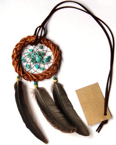 Dreamcatcher Necklace Handmade Feather Turquoise Wicker Vintage Native American Dreamcatcher (D5437)
