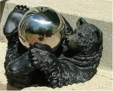 Black Lying Bear with Silver Stainless Steel Gazing Globe