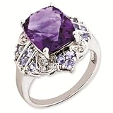 Sterling Silver Genuine Amethyst, Tanzanite & Diamond Ring