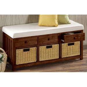 Mission - style 3 - basket Bench With Drawers, THREE-BASKET, CHESTNUT by Home Decorators Collection