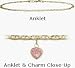 10 Karat 10 Yellow Gold Flat Gucci Style Pink Stone Heart Charm Anklet