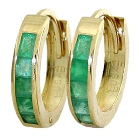 Buy 14k Solid Gold Hoop Earrings with Natural Emeralds