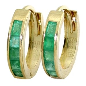 Buy 14k Solid Gold Emerald Huggie Earrings